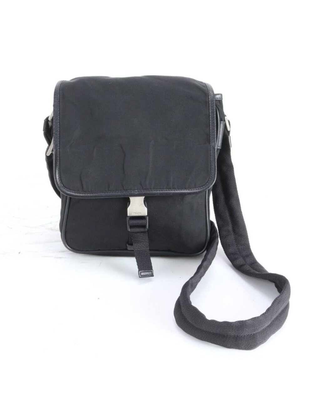 Prada Tessuto Nylon Triangle Logo Leather Shoulder Bag Crossbody Messenger Black
